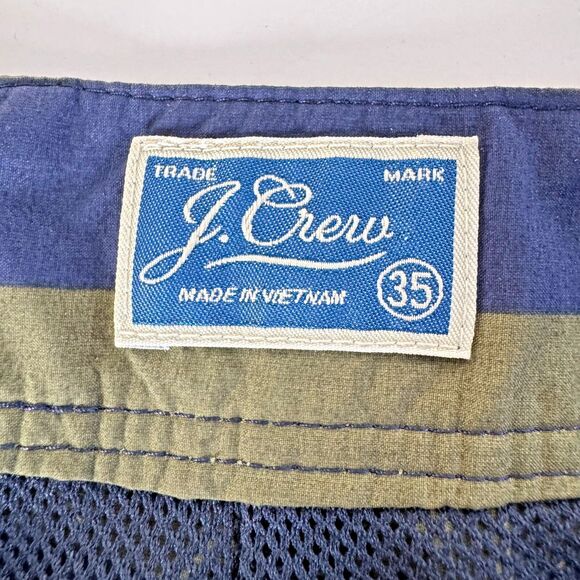 J.Crew Mens Swim Trunks Size 35 Navy Olive Green Striped Board Shorts Surf Beach - Picture 2 of 11